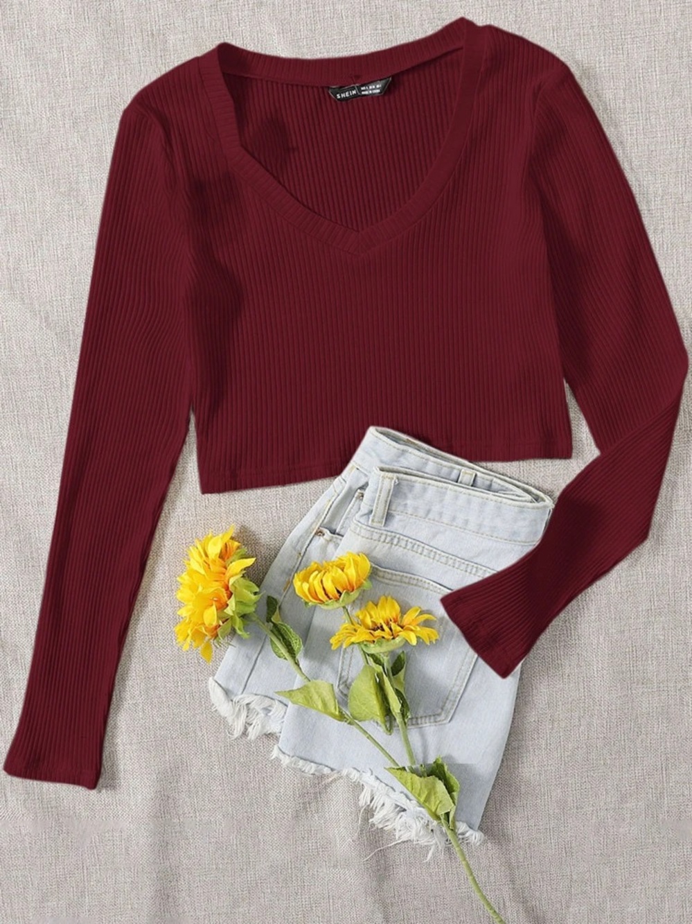 SHEIN Maroon Ribbed Crop Top | Size Small
